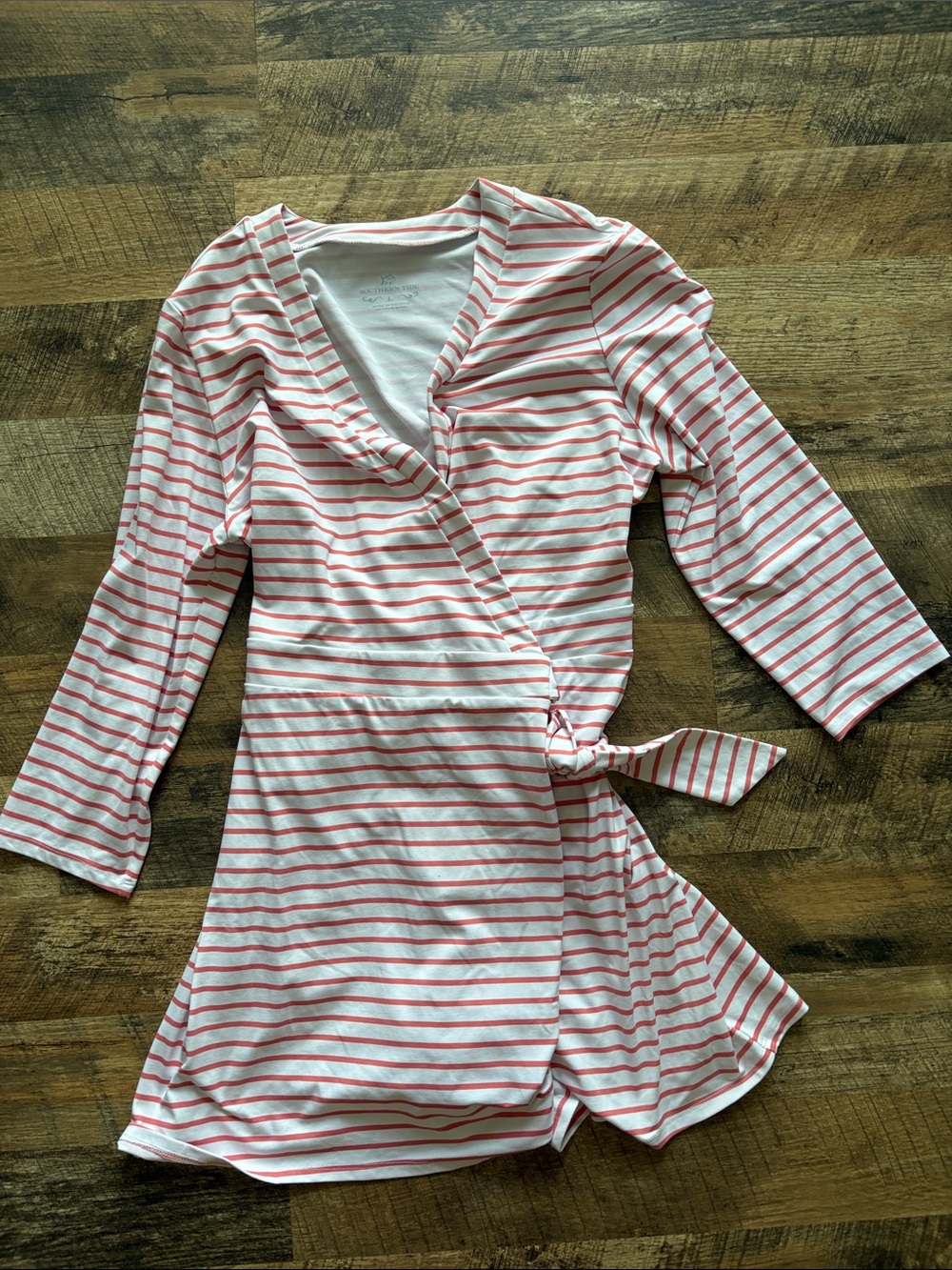 Southern Tide White and Coral Striped Romper